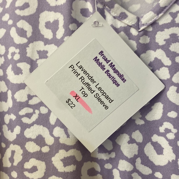 Purple and White ruffle sleeve top. NWT - Picture 6 of 6
